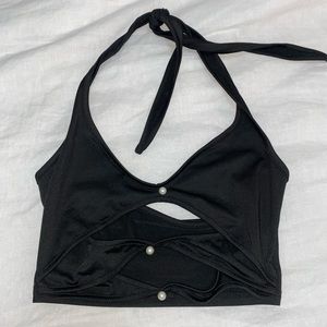 Black Cutout Halter Crop Top